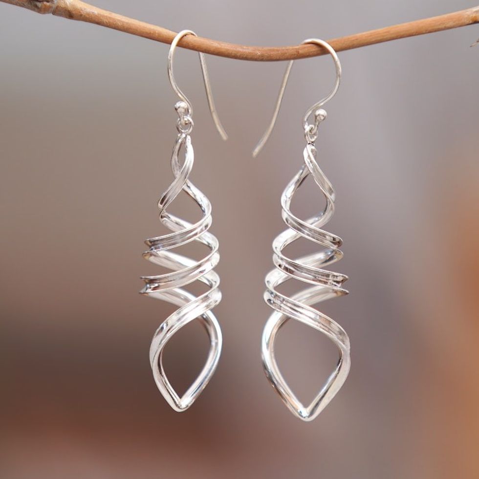 Abstract and Modern Sterling Silver Dangle Earrings 'Celestial Cocoon'