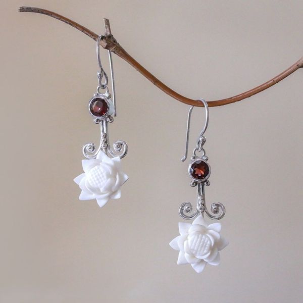 Alternate image for Floral Garnet and Dangle Earrings from Bali Glittering Padma
