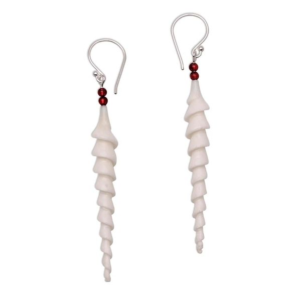 Alternate image for Spiral Bone and Amethyst Dangle Earrings from Bali Mystical Spirals