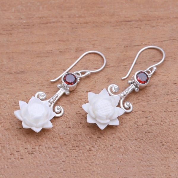 Alternate image for Floral Garnet and Dangle Earrings from Bali Glittering Padma