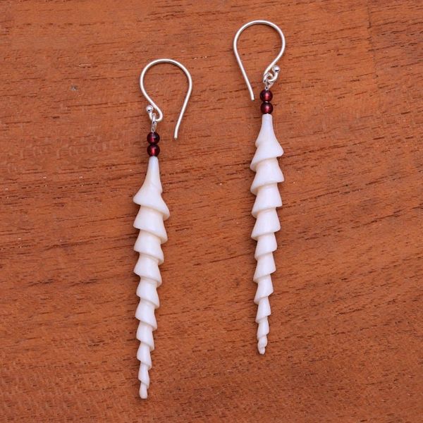 Alternate image for Spiral Bone and Amethyst Dangle Earrings from Bali Mystical Spirals