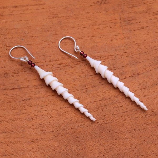 Alternate image for Spiral Bone and Amethyst Dangle Earrings from Bali Mystical Spirals