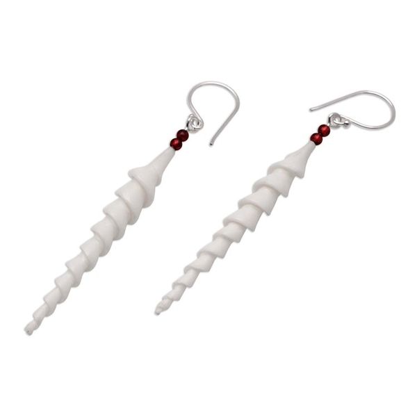 Alternate image for Spiral Bone and Amethyst Dangle Earrings from Bali Mystical Spirals