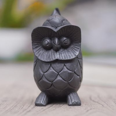 Alternate image for Artisan Crafted Suar Wood Owl Eyeglass Holder To See You in Black