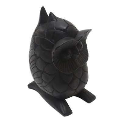 Alternate image for Artisan Crafted Suar Wood Owl Eyeglass Holder To See You in Black