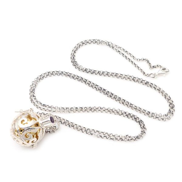 Alternate image for Silver and Amethyst Harmony Ball Necklace with Brass Angelic Guardian