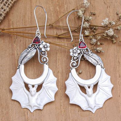 Alternate image for Garnet  Sterling Silver Bat Dangle Earrings from Bali Afternoon Bat