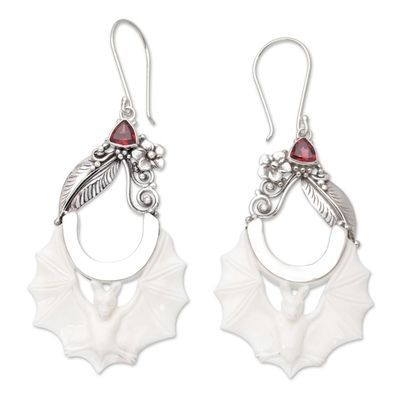 Alternate image for Garnet  Sterling Silver Bat Dangle Earrings from Bali Afternoon Bat