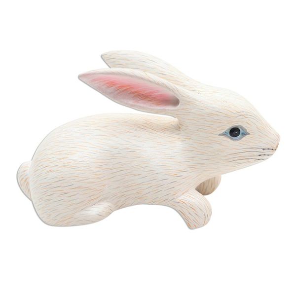 Alternate image for Hand Carved White Bunny Sculpture from Bali Curious Rabbit in White