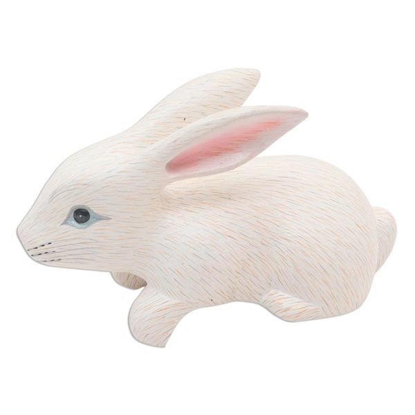 Alternate image for Hand Carved White Bunny Sculpture from Bali Curious Rabbit in White