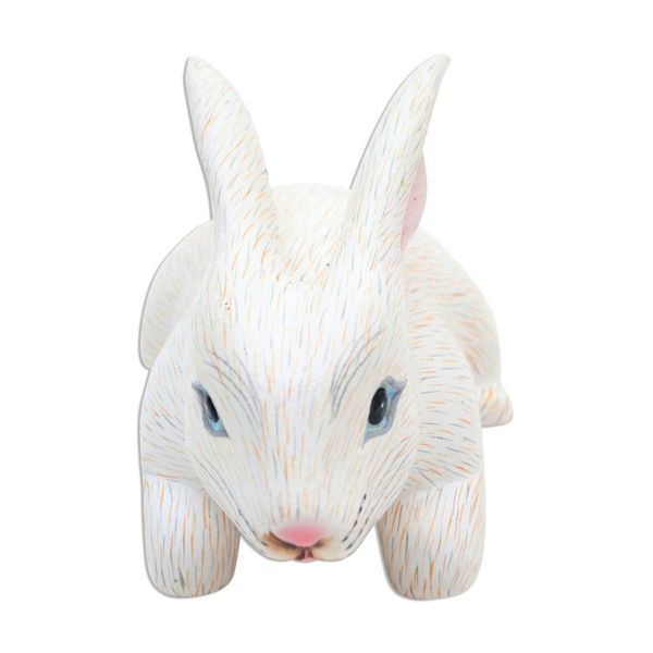 Alternate image for Hand Carved White Bunny Sculpture from Bali Curious Rabbit in White