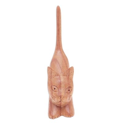 Alternate image for Balinese Hand-Carved Jempinis Wood Sculpture of Brown Cat Stretching Kitten