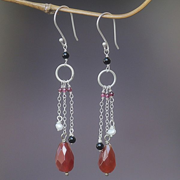 Alternate image for Handmade Multi-Gemstone Sterling Silver Waterfall Earrings Jeweled Drizzle