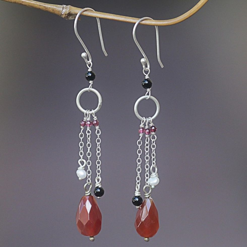 Handmade Multi-Gemstone Sterling Silver Waterfall Earrings 'Jeweled Drizzle'