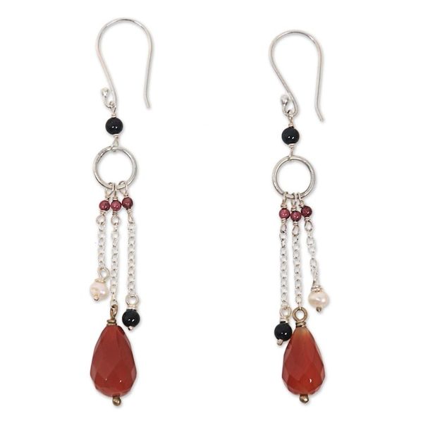 Alternate image for Handmade Multi-Gemstone Sterling Silver Waterfall Earrings Jeweled Drizzle