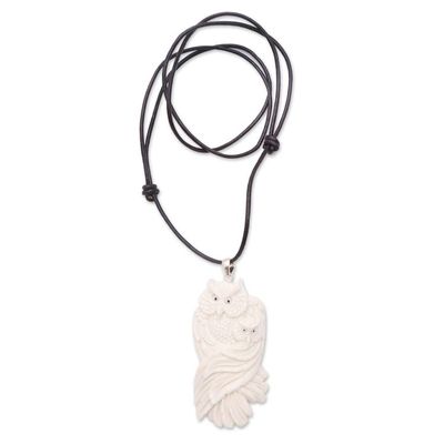Alternate image for Mother and Child Bone Owl Pendant Necklace from Bali Owl Affection