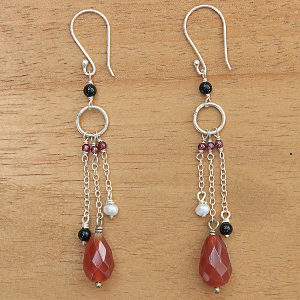 Alternate image for Handmade Multi-Gemstone Sterling Silver Waterfall Earrings Jeweled Drizzle