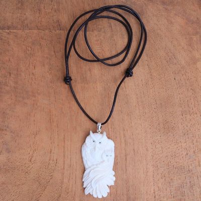Alternate image for Mother and Child Bone Owl Pendant Necklace from Bali Owl Affection