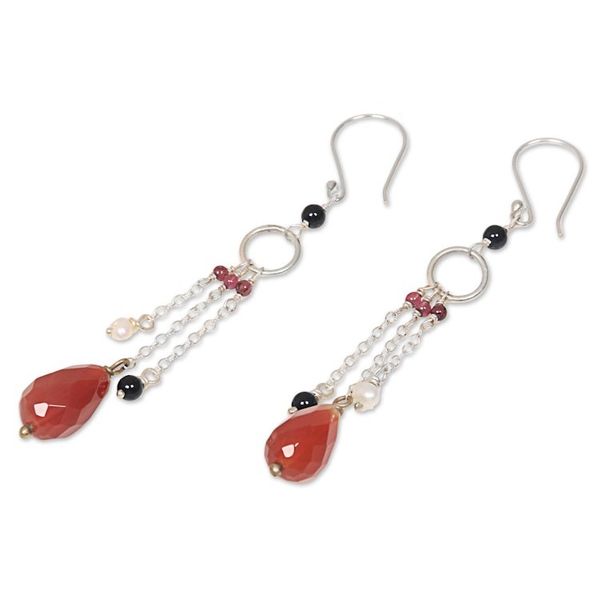 Alternate image for Handmade Multi-Gemstone Sterling Silver Waterfall Earrings Jeweled Drizzle