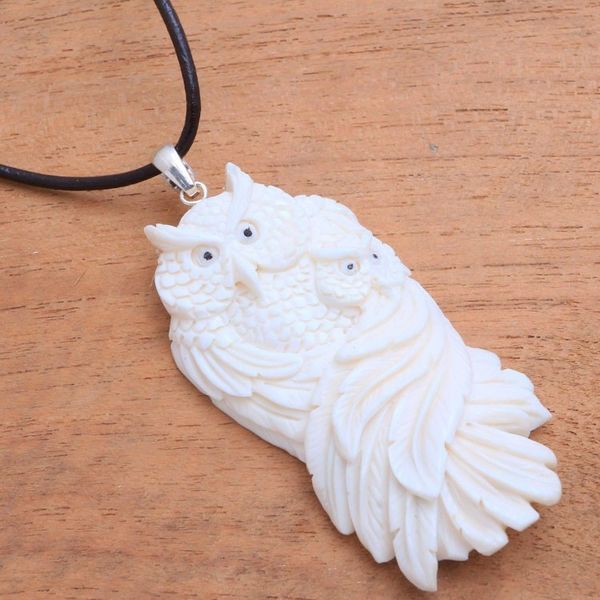 Alternate image for Mother and Child Bone Owl Pendant Necklace from Bali Owl Affection