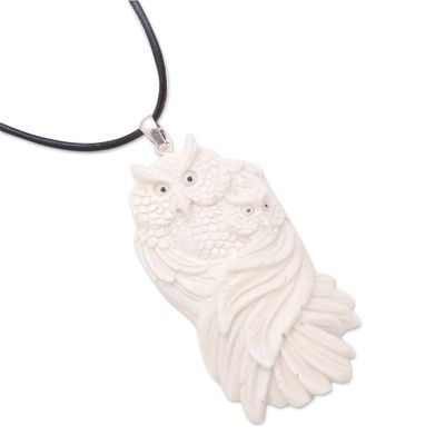 Alternate image for Mother and Child Bone Owl Pendant Necklace from Bali Owl Affection