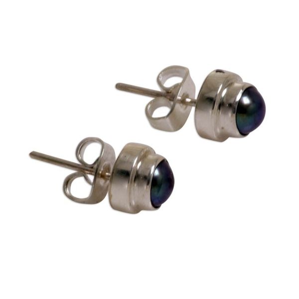 Alternate image for Handmade Gray Pearl Sterling Silver Earrings Eclipsed Moon