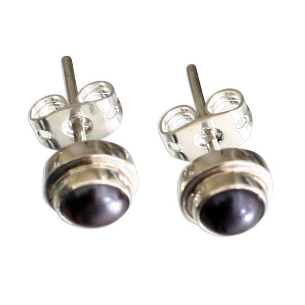 Alternate image for Handmade Gray Pearl Sterling Silver Earrings Eclipsed Moon