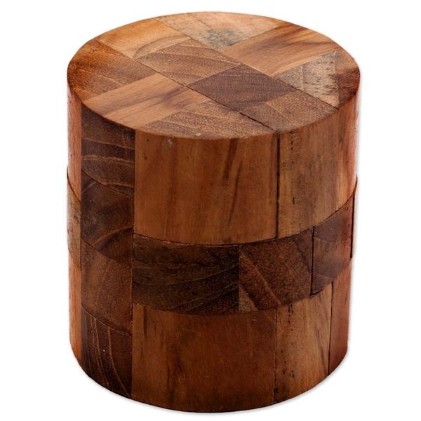 Alternate image for Challenging 3-D Puzzle Artwork Handcrafted of Teak Wood Forest Cylinder