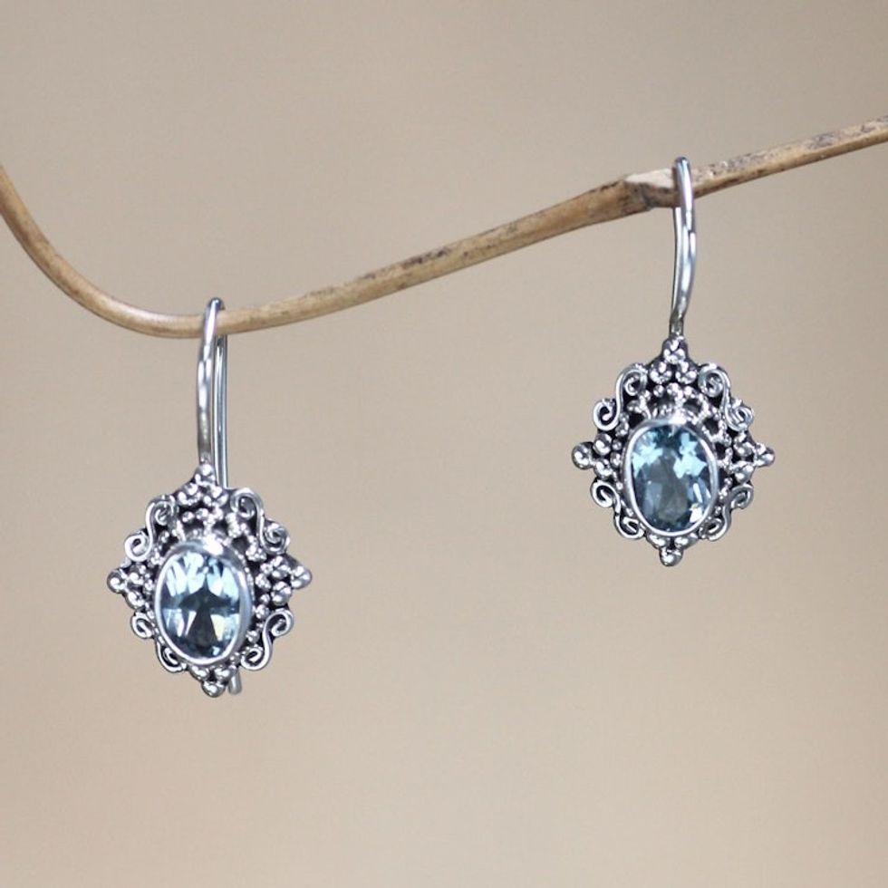 Blue topaz drop earrings 'Balinese Elegance'
