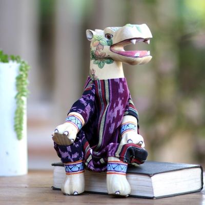 Alternate image for Artisan Crafted Cotton and Wood Display Doll Storyteller Hippo