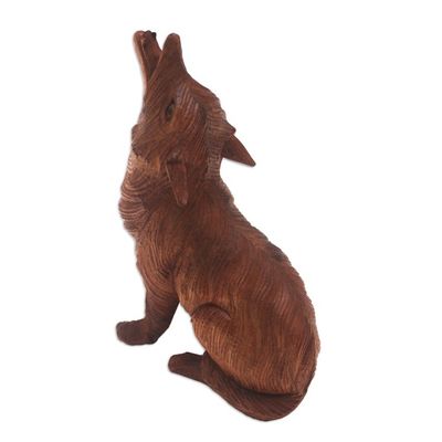 Alternate image for Hand Carved Suar Wood Wolf Statuette Northern Howl