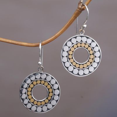 Alternate image for Gold and Sterling Silver Circle Dangle Earrings Indonesia Golden Halos