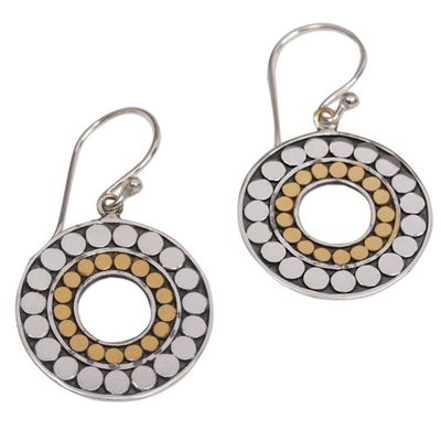 Alternate image for Gold and Sterling Silver Circle Dangle Earrings Indonesia Golden Halos