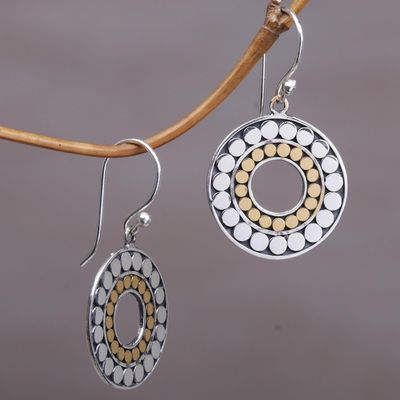 Alternate image for Gold and Sterling Silver Circle Dangle Earrings Indonesia Golden Halos