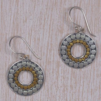 Alternate image for Gold and Sterling Silver Circle Dangle Earrings Indonesia Golden Halos