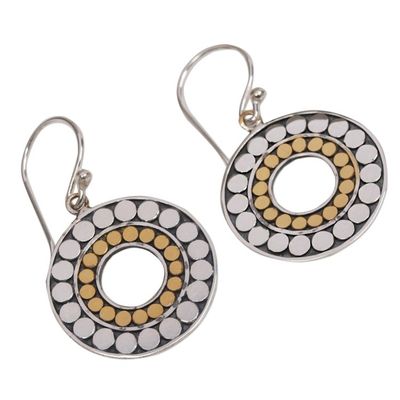 Alternate image for Gold and Sterling Silver Circle Dangle Earrings Indonesia Golden Halos