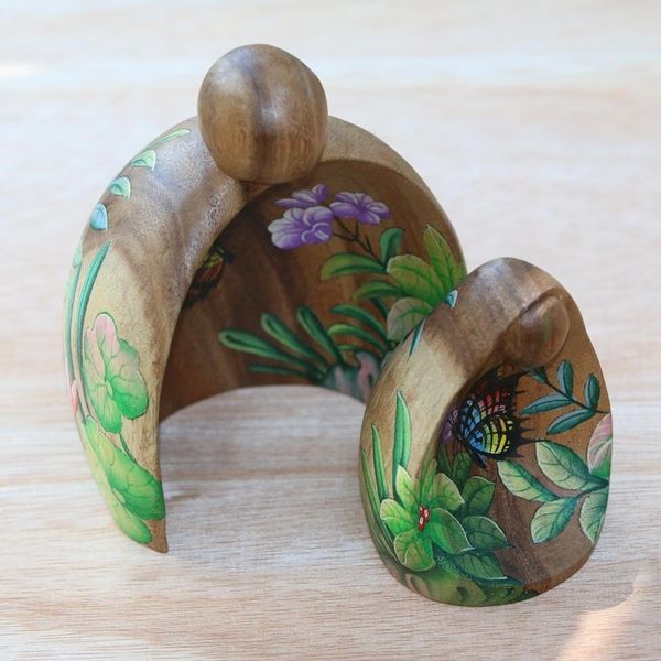 Alternate image for Pair of Hand Carved Wood Abstract Forest Guardian Statuettes Forest Spirits
