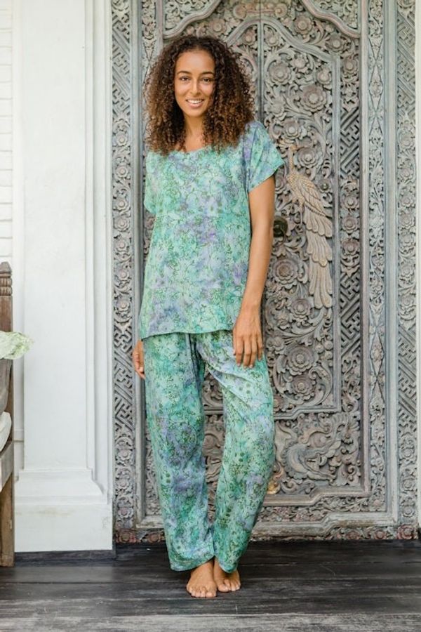 Alternate image for Hand-Stamped Pajama Set with Garden Motif Balinese Garden