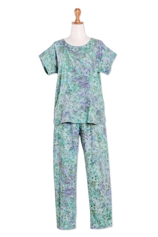 Alternate image for Hand-Stamped Pajama Set with Garden Motif Balinese Garden