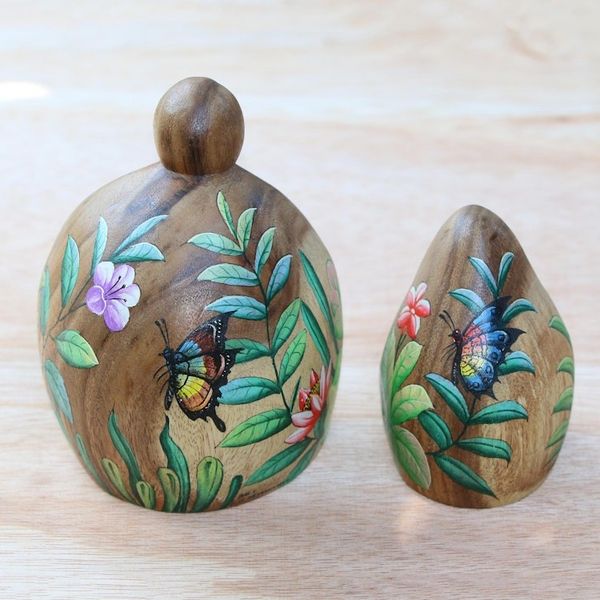 Alternate image for Pair of Hand Carved Wood Abstract Forest Guardian Statuettes Forest Spirits