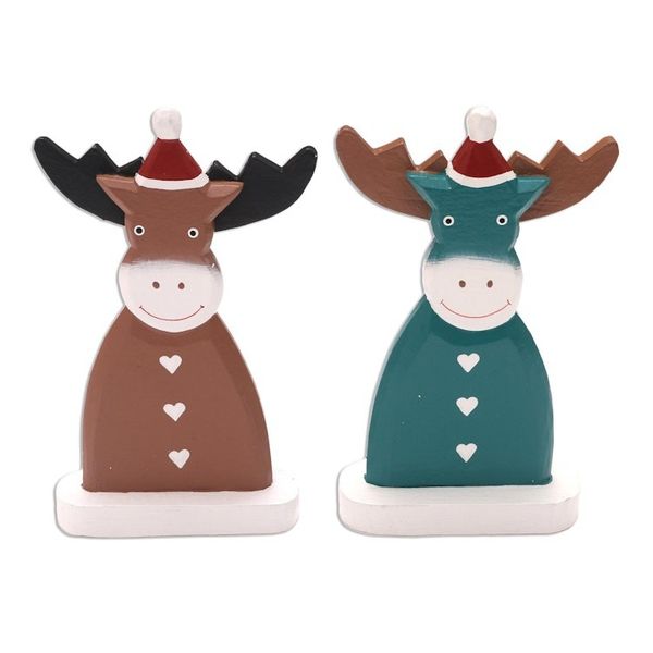 Alternate image for Hand Painted Holiday Reindeer Statuettes Pair Smiling Reindeer