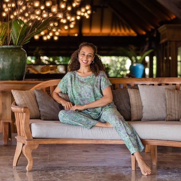 Alternate image for Hand-Stamped Pajama Set with Garden Motif Balinese Garden