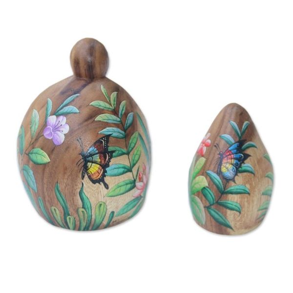 Alternate image for Pair of Hand Carved Wood Abstract Forest Guardian Statuettes Forest Spirits