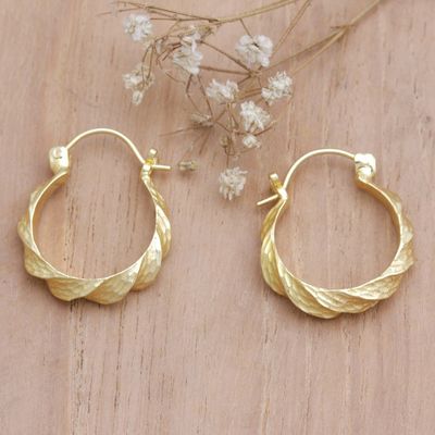 Alternate image for 18k Gold-Plated Brass Hoop Earrings with Hammered Finish Celestial Twists