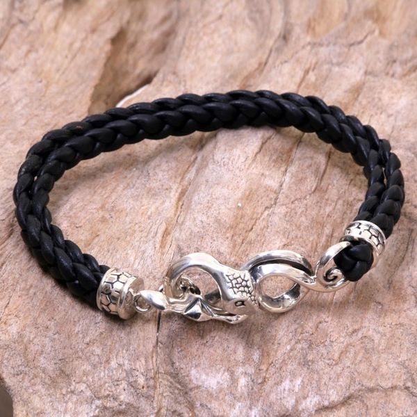 Alternate image for Mens Leather and Sterling Silver Snake Bracelet Cobra