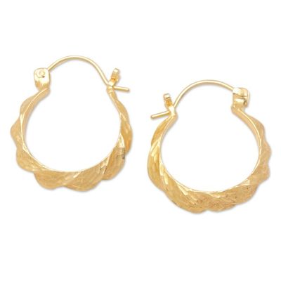 Alternate image for 18k Gold-Plated Brass Hoop Earrings with Hammered Finish Celestial Twists