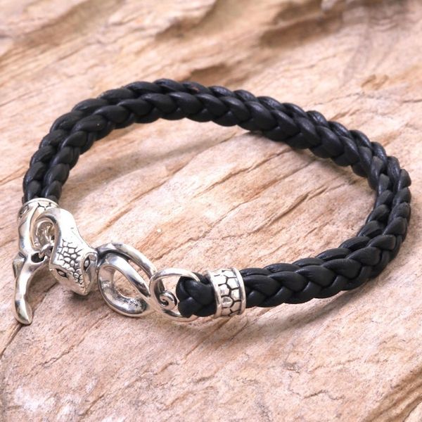 Alternate image for Mens Leather and Sterling Silver Snake Bracelet Cobra