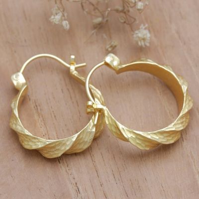 Alternate image for 18k Gold-Plated Brass Hoop Earrings with Hammered Finish Celestial Twists