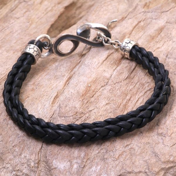 Alternate image for Mens Leather and Sterling Silver Snake Bracelet Cobra