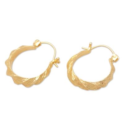 Alternate image for 18k Gold-Plated Brass Hoop Earrings with Hammered Finish Celestial Twists